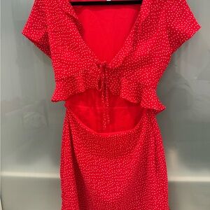 Red Polka Dot Cutout Dress